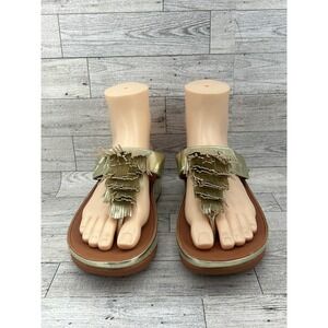 FitFlop Iqushion Ergonomic Fringe Gold Thong‎ Sandals US 7 EUR 38